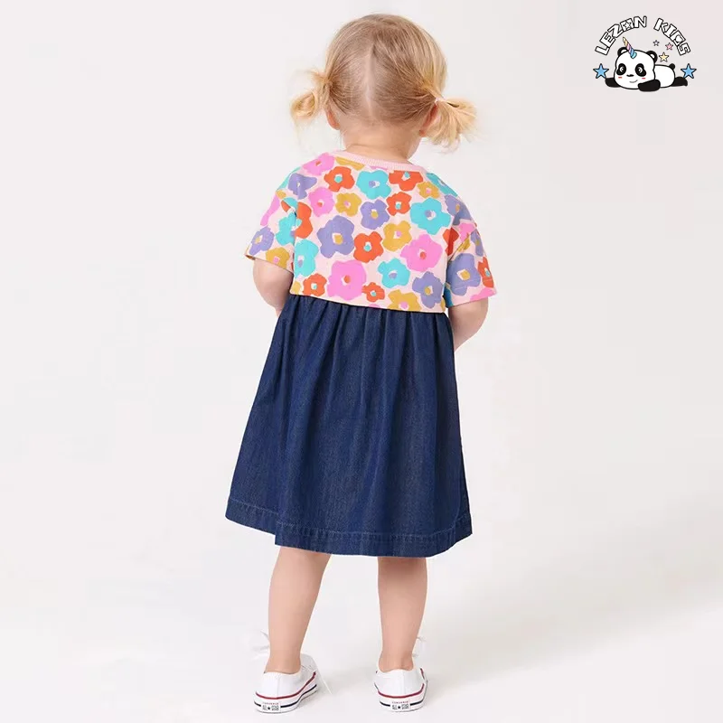 LEZONKIDS - Atacado de Novo Produto de vestido de crianças de cetim com design de flores de cores diferentes impressas